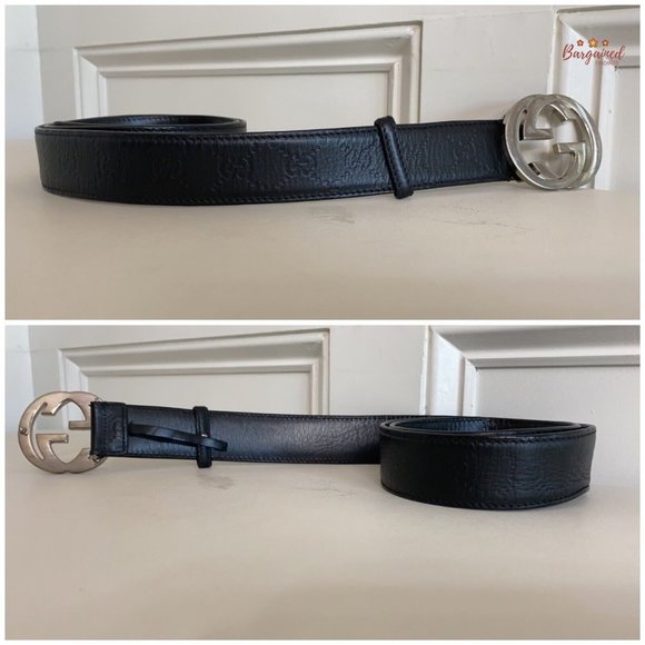 Authentic Gucci Black Guccissima Leather Silver Interlocking G Buckle Belt 95/38 - Picture 10 of 14
